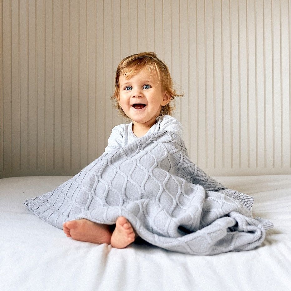 Poofi Kocyk Tkany Dwa Splot Jasny Szary 0+