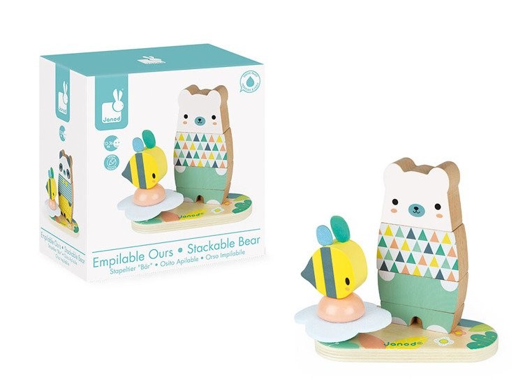 Janod Układanka Drewniana Piramida Miś Pure 12m+