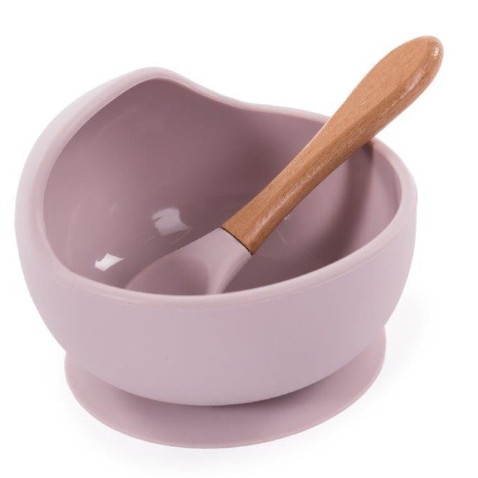 BO JUNGLE Miseczka Silikonowa z Przyssawką i Łyżeczką Różowa 6m+