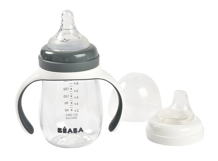 Beaba Butelka treningowa 2w1 Tritan 210ml Mineral grey 6m+