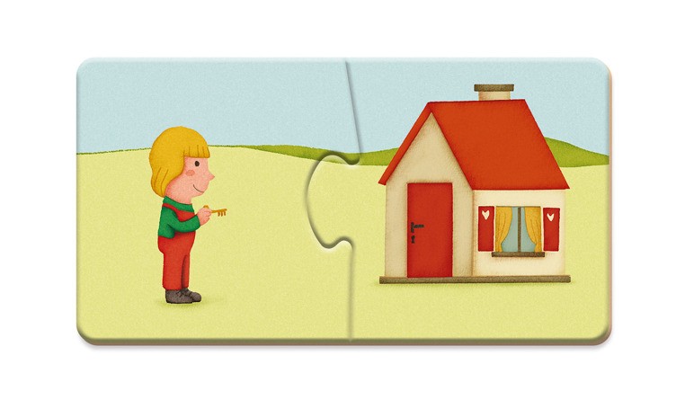 Janod Dwuczęściowe puzzle Zwierzęta i domki 20el 2+