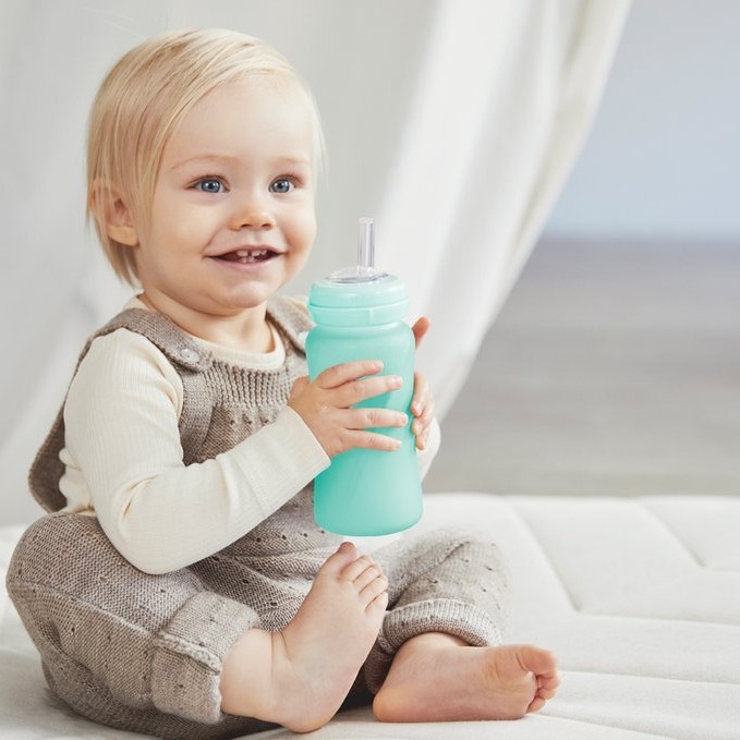 Everyday Baby, Szklany bidon ze słomką 240 ml - miętowy