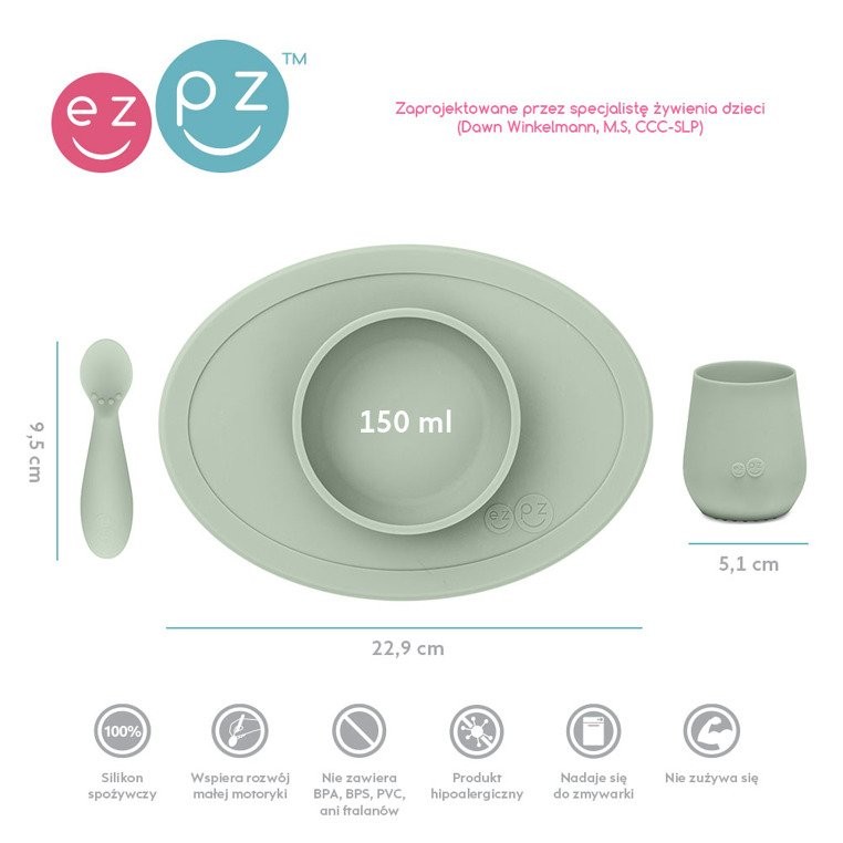EZPZ Komplet naczyń silikonowych First Foods Set 6m+ pastelowa zieleń