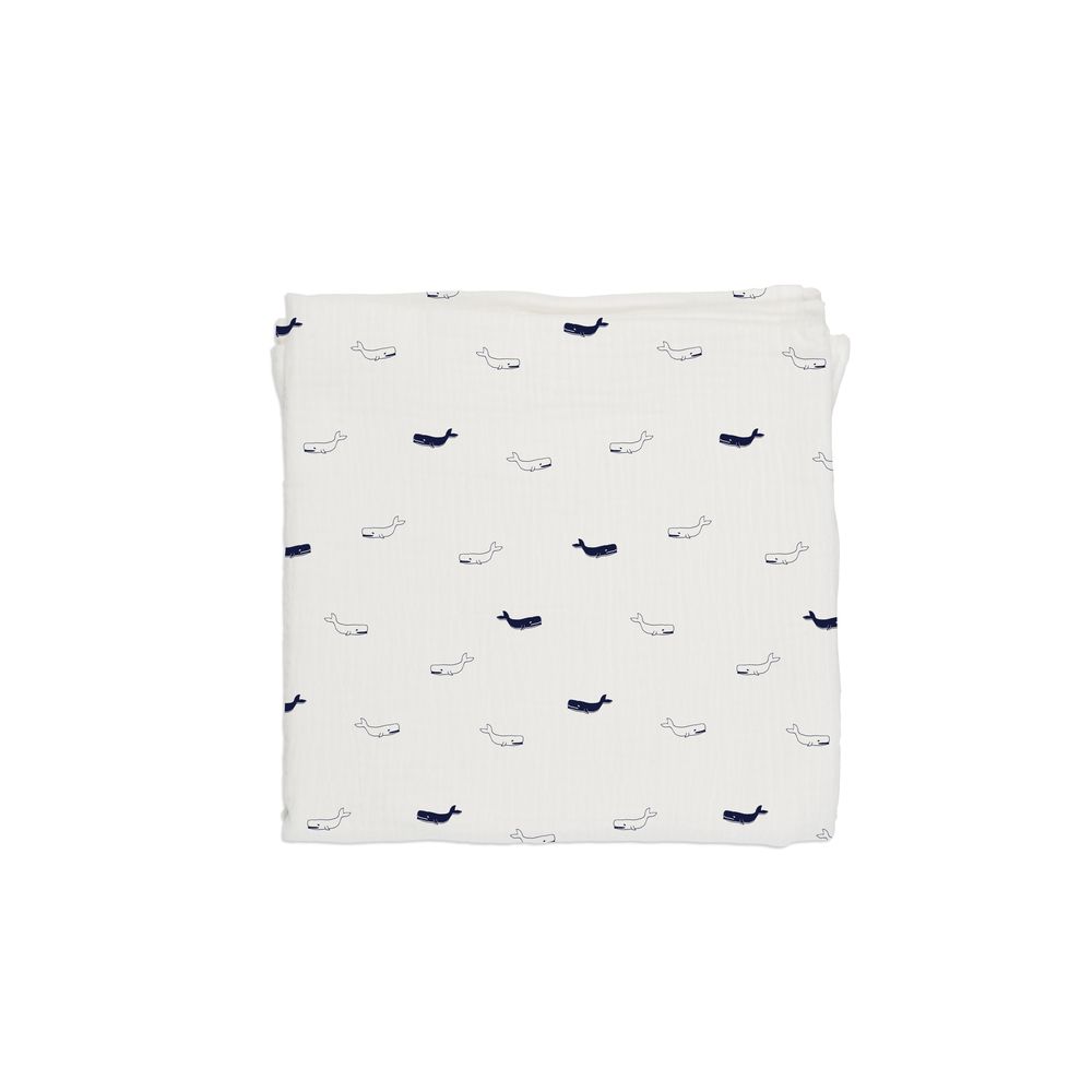 Baby Bites Pieluszka Muślinowa 120x120cm OEKO-TEX | Whales White