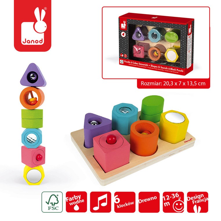 Janod, Układanka drewniana sensoryczna sorter Kształty i dźwięki