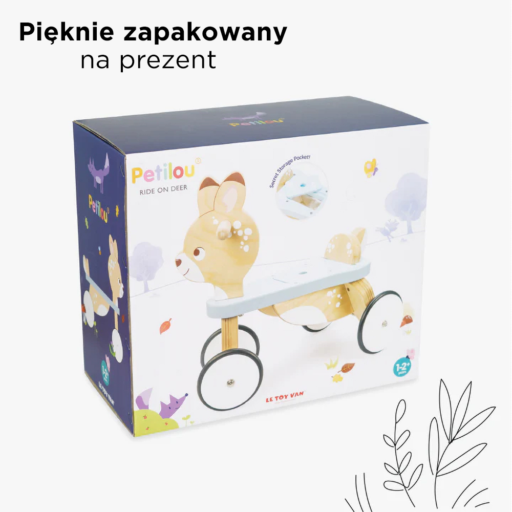 Drewniany pierwszy jeździk jelonek, zabawka na kołach dla dzieci Le Toy Van