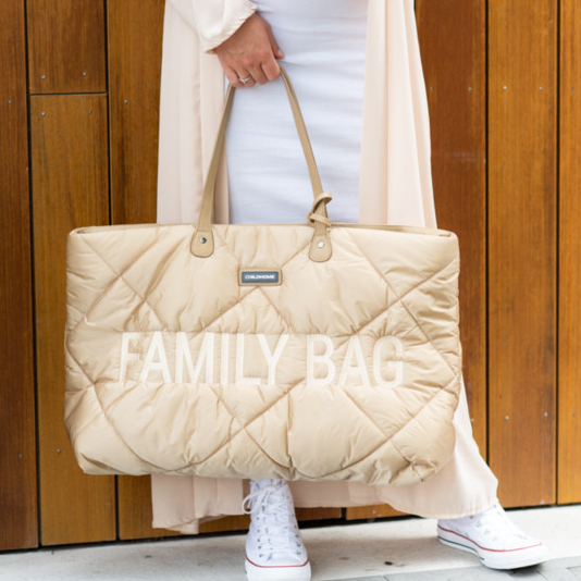 Childhome Torba Family Bag Pikowana Beżowa | Pojemna Torba dla Mamy