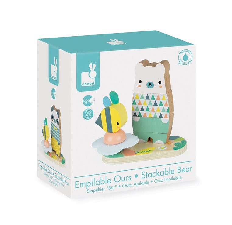 Janod Układanka Drewniana Piramida Miś Pure 12m+