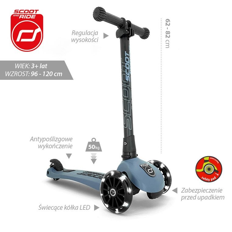 Scootandride Highwaykick 3 LED Hulajnoga 3+ Steel