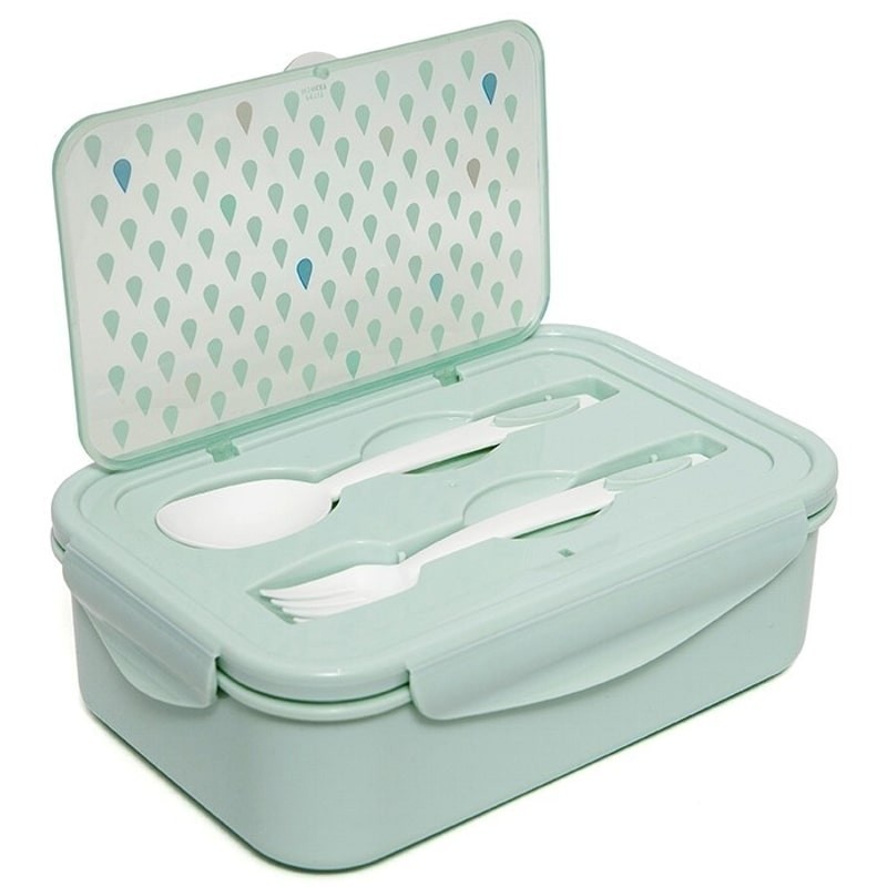 Petit Monkey, Śniadaniówka Lunchbox BENTO ze sztućcami Krople mięty