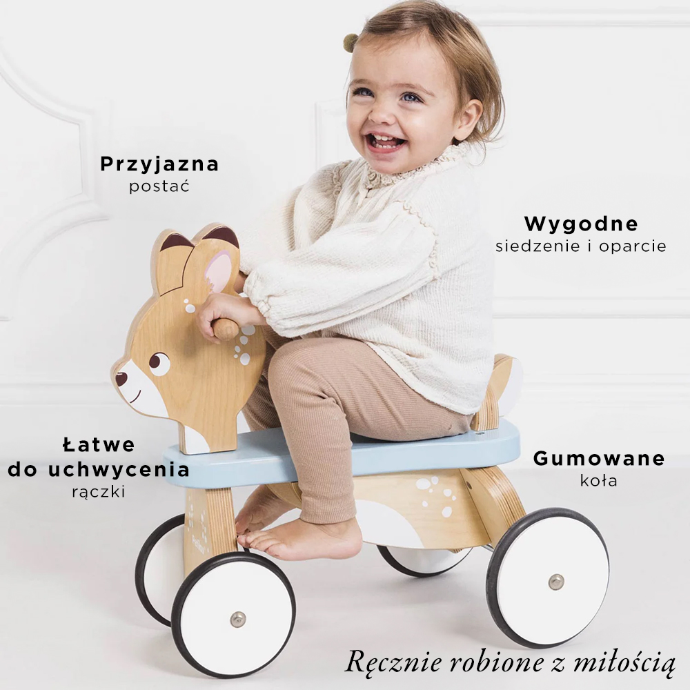 Drewniany pierwszy jeździk jelonek, zabawka na kołach dla dzieci Le Toy Van