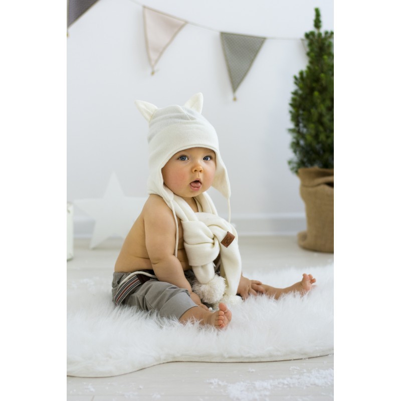 Effii Szalik Kaszmirowy z Pomponami L Ecru 1-6 lat