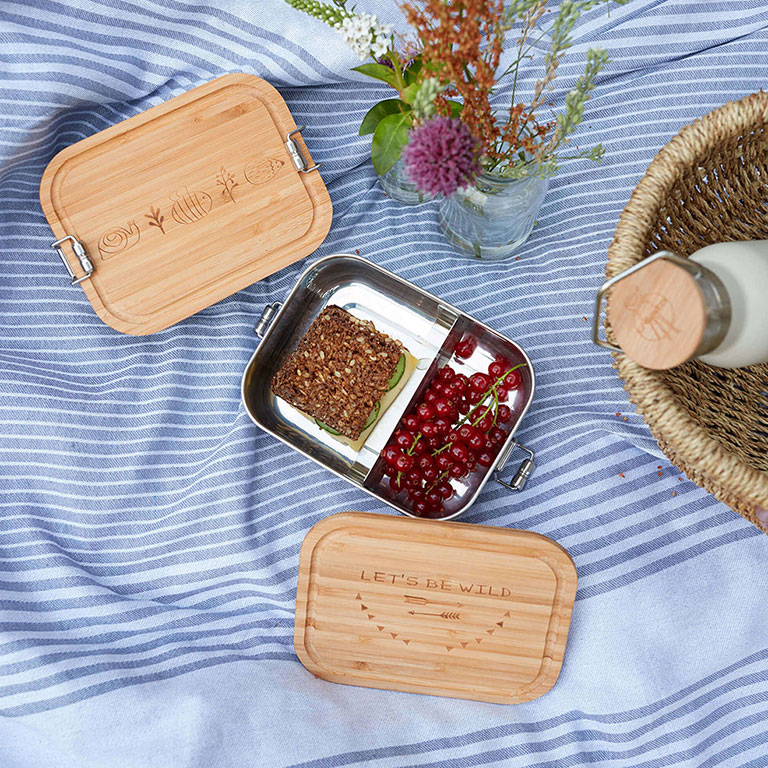 Lassig, Lunchbox ze stali nierdzewnej z bambusową pokrywką Garden Explorer