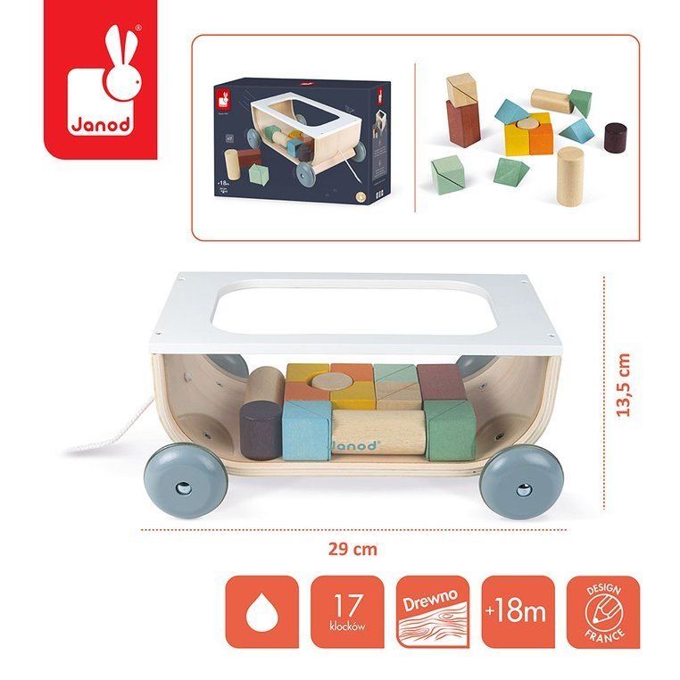 Janod Wózek z Klockami Sweet Cocoon 17el 18m+