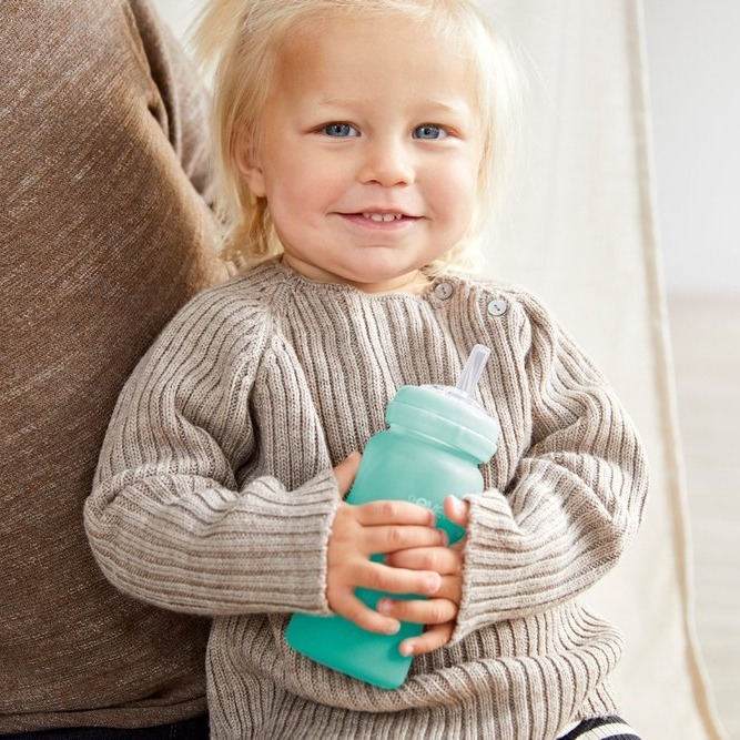 Everyday Baby, Szklany bidon ze słomką 240 ml - miętowy