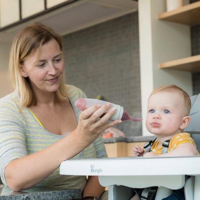 BO JUNGLE, B-Pojemnik silikonowy z łyżeczką - Blue mint