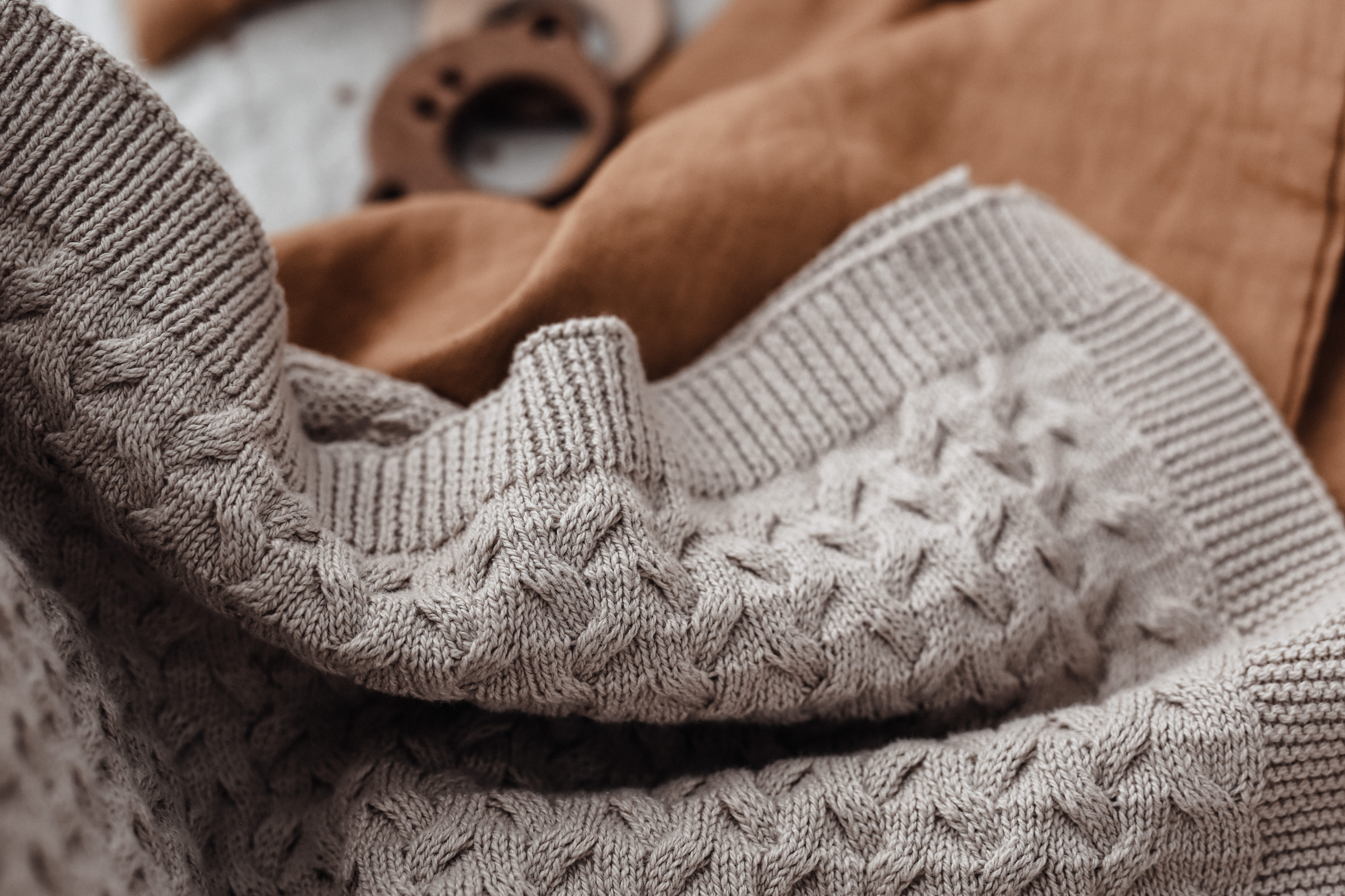  ooh noo Bawełniany kocyk niemowlęcy Warkocze beżowy 75×90 cm