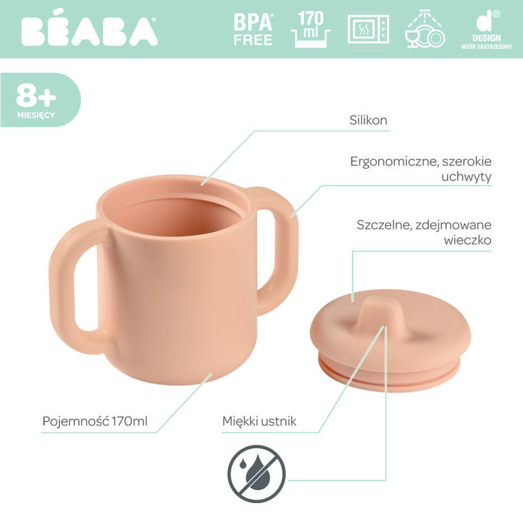 Beaba Kubeczek Treningowy Silikonowy z Ustnikiem Różowy 6m+