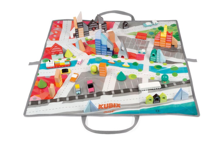 Janod Klocki Drewniane z Matą Miasto Kubix 70 szt. 3+