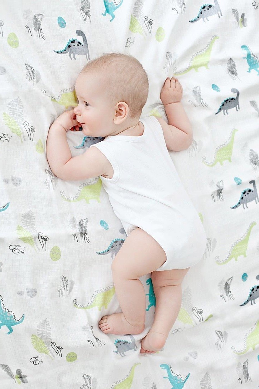 Kocyk Muślinowy Dinozaur Gwiazdki XXL 120x120cm