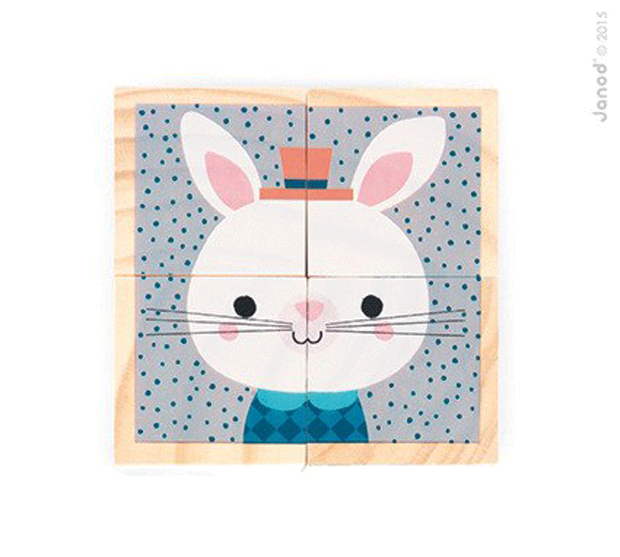 Janod, klocki drewniane Puzzle 6w1 Las