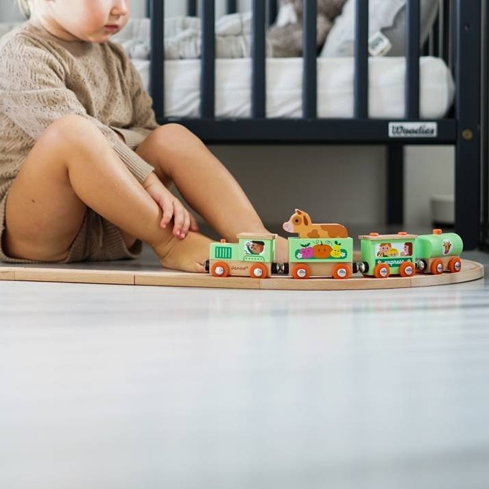 Janod Pociąg Drewniany z Torami Farma Story 3+ 15el