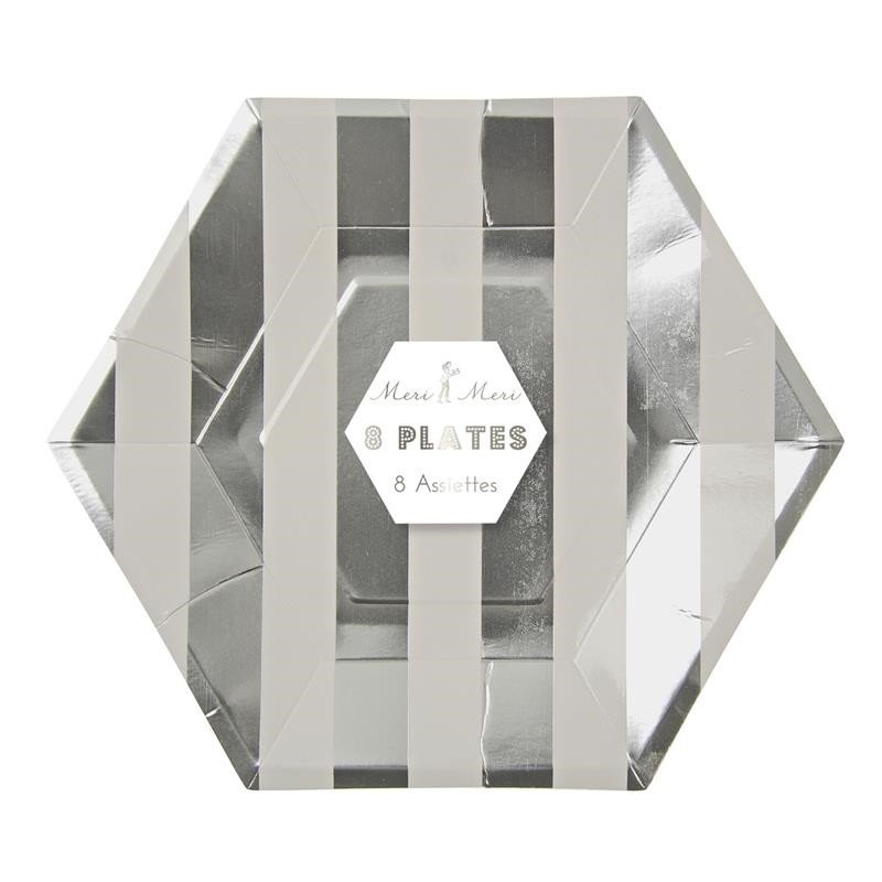 Meri Meri Talerzyki Paski Srebrne 8 szt. 23cm