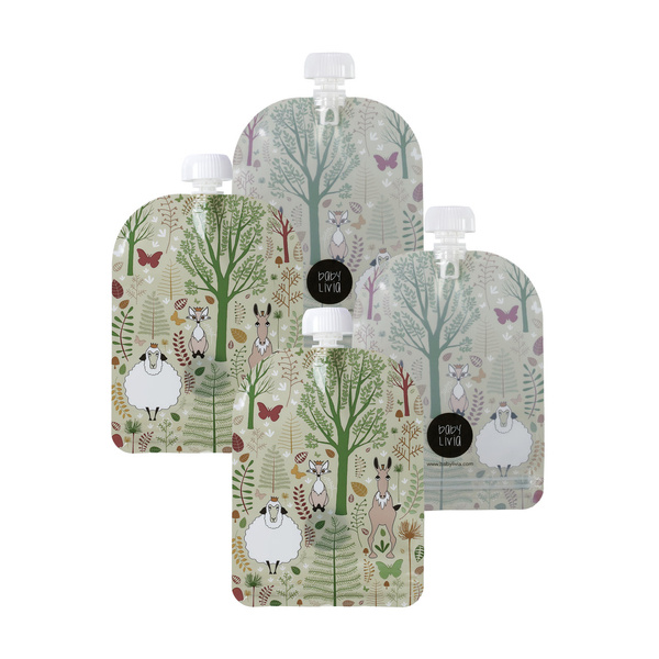 Baby Livia Wielorazowe Saszetki na Pokarm Forest 6szt 6m+