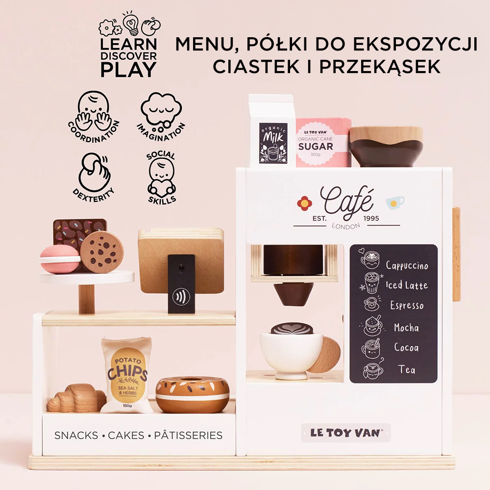 Drewniana kawiarnia dla dzieci (zestaw do zabawy w sklep i odgrywanie ról) | Le Toy Van
