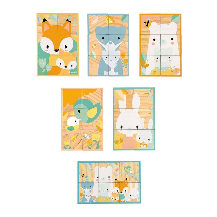 Janod Klocki Drewniane Puzzle Pure 6el 1+