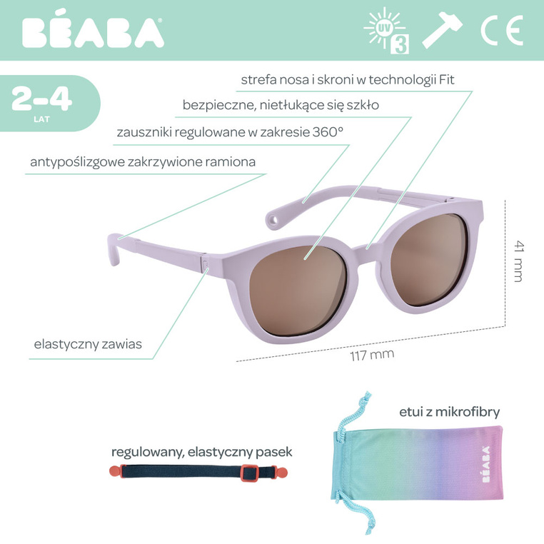 BEABA Okulary Przeciwsłoneczne Square Bright Lilac 2-4 lata