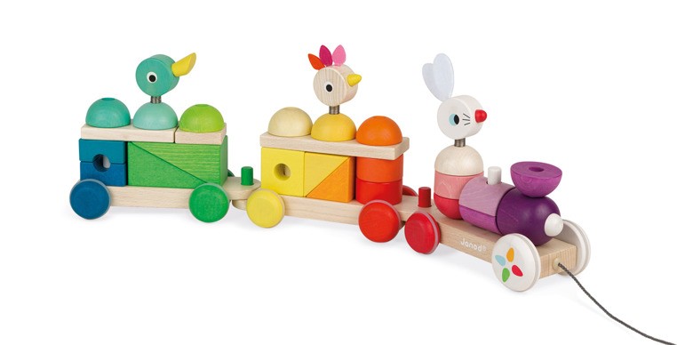 Janod Pociąg z klockami i zwierzątkami do ciągnięcia 12m+