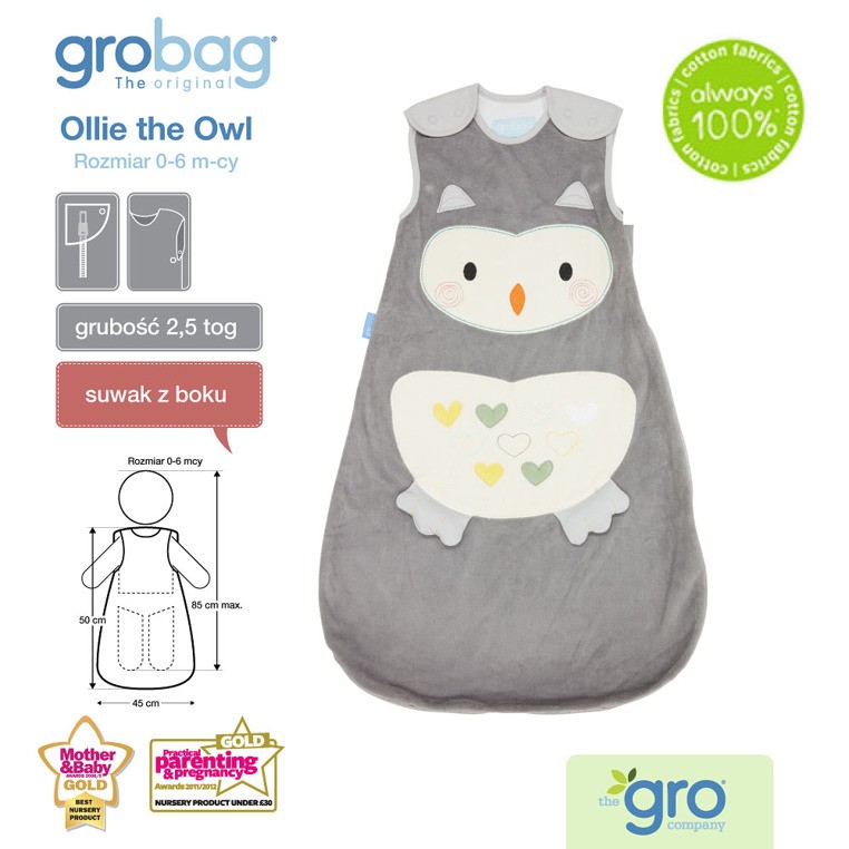 Gro Company Śpiworek Grobag Ollie The Owl 2,5 tog 0-6 m-cy