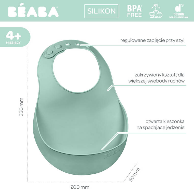 Beaba Śliniak Silikonowy z Kieszonką Sage Green 4m+