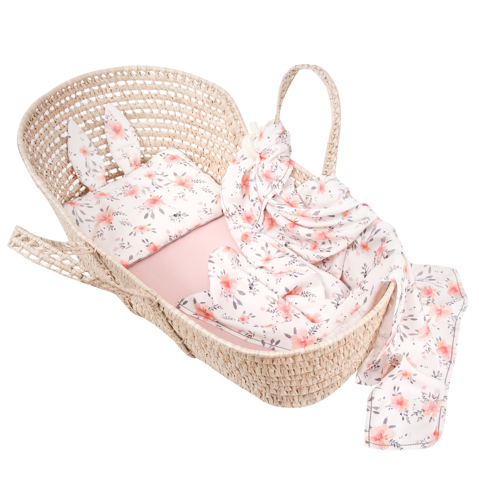 Samiboo, Bambusowa poduszka kwiaty z uszkami 25x35 cm szara wypustka