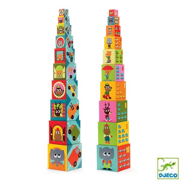 Djeco, piramida 10 kostek pojazdy