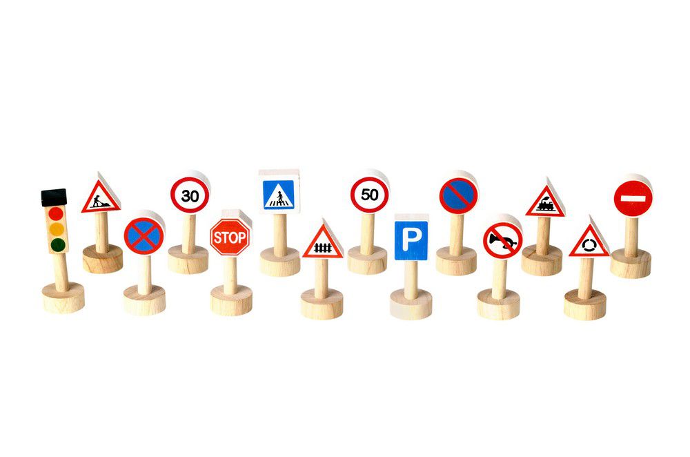 Drewniane znaki drogowe i światła, Plan Toys