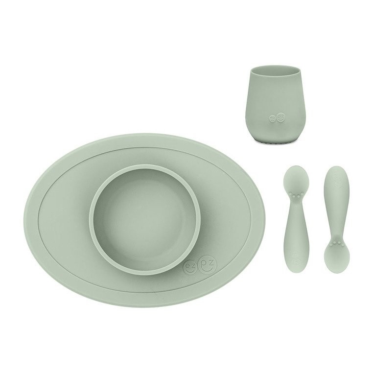 EZPZ Komplet naczyń silikonowych First Foods Set 6m+ pastelowa zieleń