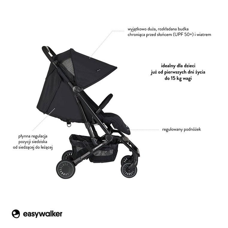 Easywalker Buggy XS Wózek spacerowy z osłonką przeciwdeszczową Night Black kolekcja 2019