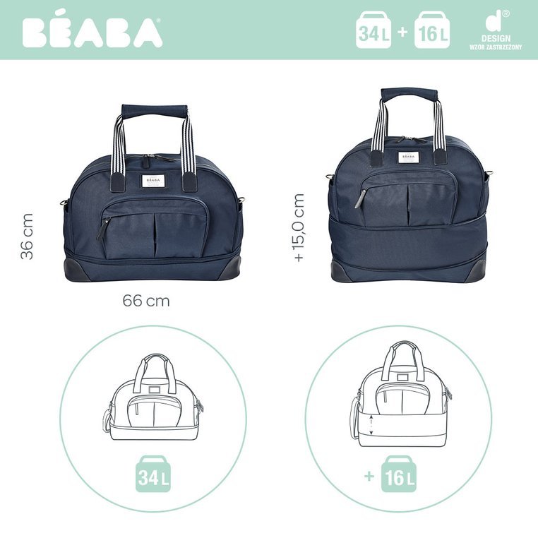 Beaba, Torba dla mamy Amsterdam II z możliwością powiększenia do rozmiaru XXL blue marine