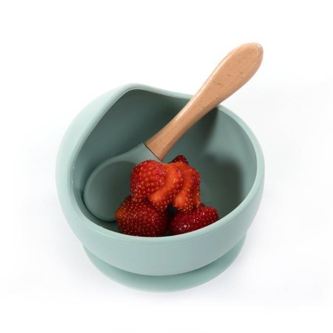 BO JUNGLE, B-Silikonowa miska z przyssawką i łyżeczką - Blue