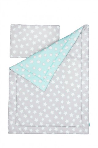 Pościel Dziecięca Mint & Grey Stars 100x135cm Lamps&Co