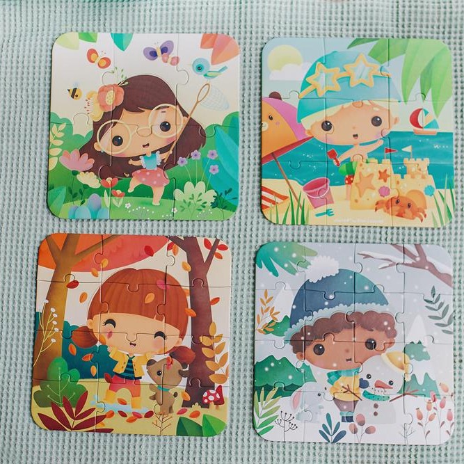 Janod Puzzle Pory Roku 4 Układanki 6-16 el. 3+