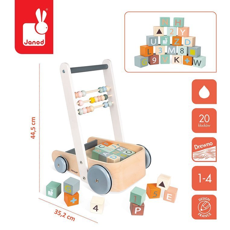 Janod Wózek pchacz z 20 klockami Sweet Cocoon 1+