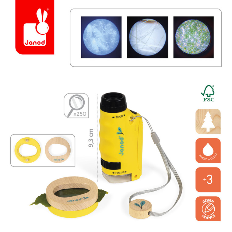 Janod Mikroskop Kieszonkowy dla Dzieci 50x–250x Przenośny 3+
