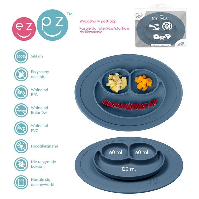 EZPZ Mini Mat Talerzyk z Podkładką 2w1 Ciemny Niebieski