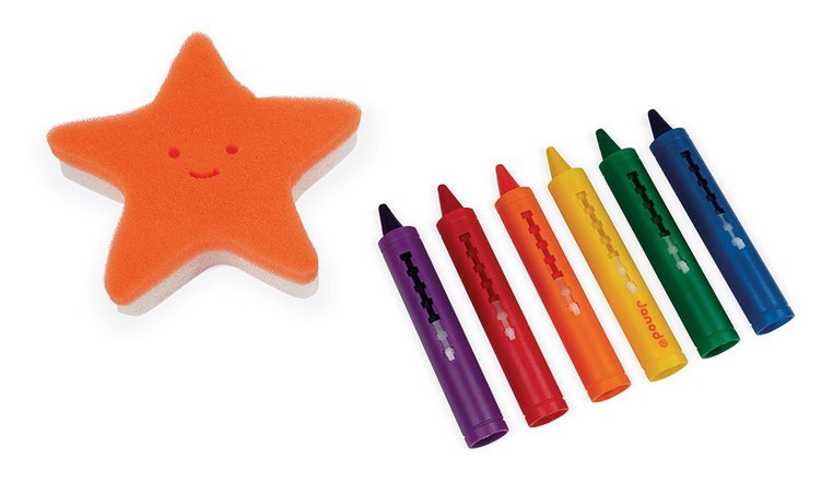 Janod Kredki do kąpieli 6 kolorów z gąbką 3+