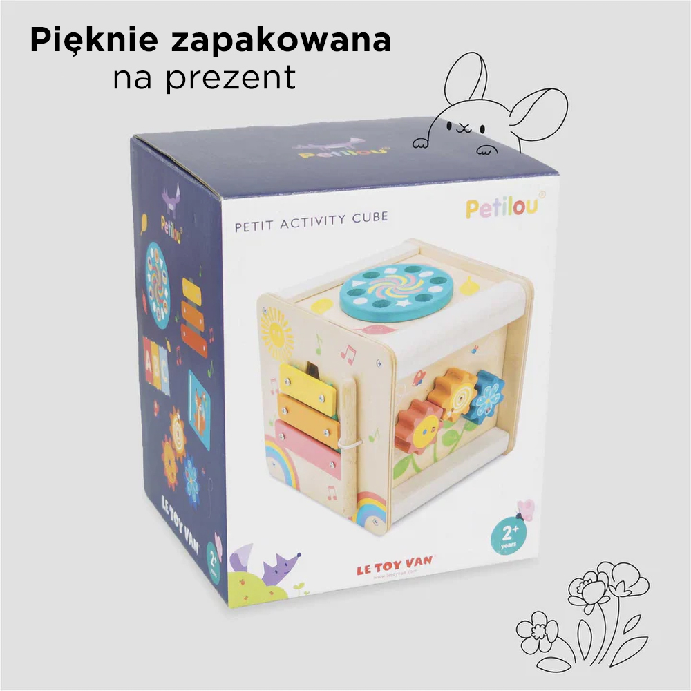 Drewniana kostka edukacyjna, zabawka sensoryczna dla dzieci, Le Toy Van
