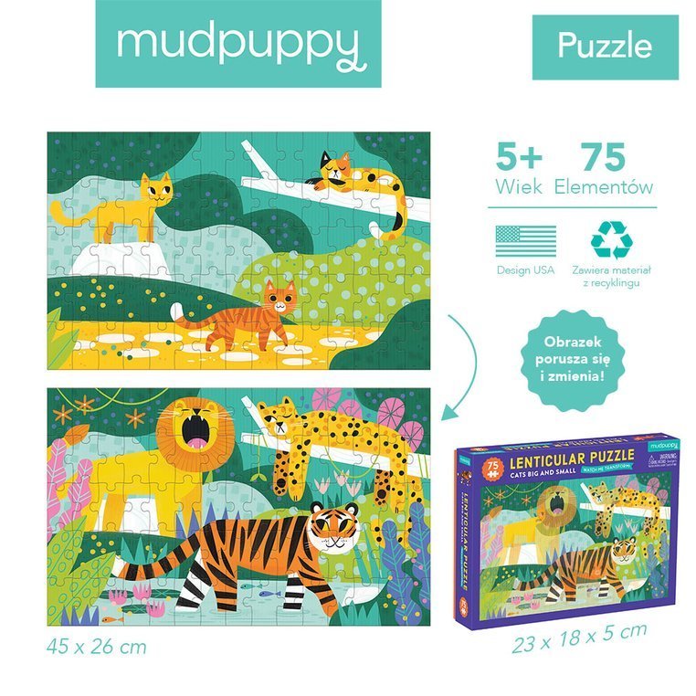 Mudpuppy Puzzle Soczewkowe 3D Koty 75el 5+