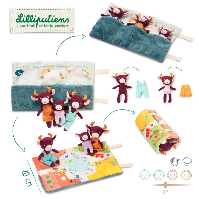 Lilliputiens Mini Rodzina Krówek Rosalie z Matą 0+ | Przytulanka Edukacyjna